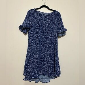 Unbranded Navy Blue Polka Dot Ruffle Shift Dress Size XL (12)